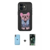 MARSİLYAN™- iPhone 11 Kılıf İz Minimal Koleksiyonu - Siyah 360 Mat Full Body Arka Koruyucu + Turuncu Neon Fosforlu Kamera Lens
