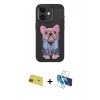 MARSİLYAN™- iPhone 11 Kılıf İz Minimal Koleksiyonu - Siyah 3D Antistatik Cam Ekran Koruyucu + Rainbow Kamera Lens Koruma Cam - KI