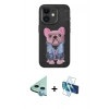MARSİLYAN™- iPhone 11 Kılıf İz Minimal Koleksiyonu - Siyah 3D Antistatik Cam Ekran Koruyucu + Raze Metal Kamera Lens - MI