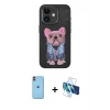 MARSİLYAN™- iPhone 11 Kılıf İz Minimal Koleksiyonu - Siyah 3D Antistatik Cam Ekran Koruyucu + Neon Fosforlu Kamera Lens - TU