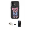 MARSİLYAN™- iPhone 11 Kılıf İz Minimal Koleksiyonu - Siyah 3D Antistatik Hayalet Cam Ekran Koruyucu + Pers Alüminyum Kamera Lens - GD