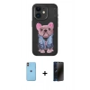 MARSİLYAN™- iPhone 11 Kılıf İz Minimal Koleksiyonu - Siyah 3D Antistatik Hayalet Cam Ekran Koruyucu + Neon Fosforlu Kamera Lens - TU
