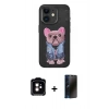 MARSİLYAN™- iPhone 11 Kılıf İz Minimal Koleksiyonu - Siyah 3D Antistatik Hayalet Cam Ekran Koruyucu + PVD Metal Kamera Lens - TU