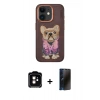 MARSİLYAN™- iPhone 11 Kılıf İz Minimal Koleksiyonu - Siyah 3D Antistatik Hayalet Cam Ekran Koruyucu + PVD Metal Kamera Lens - TU