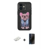 MARSİLYAN™- iPhone 11 Kılıf İz Minimal Koleksiyonu - Siyah 3D Antistatik Hayalet Cam Ekran Koruyucu + Renkli Kamera Lens Koruma Cam - SI