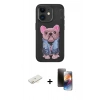 MARSİLYAN™- iPhone 11 Kılıf İz Minimal Koleksiyonu - Siyah 3D Antistatik Mat Seramik Nano Ekran Koruyucu + Renkli Kamera Lens Koruma Cam - SI