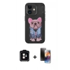 MARSİLYAN™- iPhone 11 Kılıf İz Minimal Koleksiyonu - Siyah 3D Antistatik Mat Seramik Nano Ekran Koruyucu + PVD Metal Kamera Lens - TU
