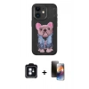 MARSİLYAN™- iPhone 11 Kılıf İz Minimal Koleksiyonu - Siyah 3D Antistatik Mat Seramik Nano Ekran Koruyucu + Mavi PVD Metal Kamera Lens