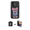 MARSİLYAN™- iPhone 11 Kılıf İz Minimal Koleksiyonu - Siyah 3D Antistatik Mat Seramik Nano Ekran Koruyucu + PVD Metal Kamera Lens - SH