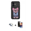 MARSİLYAN™- iPhone 11 Kılıf İz Minimal Koleksiyonu - Siyah 3D Antistatik Mat Seramik Nano Ekran Koruyucu + Pers Alüminyum Kamera Lens - LT