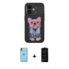 MARSİLYAN™- iPhone 11 Kılıf İz Minimal Koleksiyonu - Siyah 6D Antistatik Mat Seramik Hayalet Nano Ekran Koruyucu + Neon Fosforlu Kamera Lens - TU