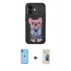 MARSİLYAN™- iPhone 11 Kılıf İz Minimal Koleksiyonu - Siyah 6D Mat Seramik Hayalet Nano Ekran Koruyucu + Neon Fosforlu Kamera Lens - MI