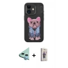 MARSİLYAN™- iPhone 11 Kılıf İz Minimal Koleksiyonu - Siyah Bilvis 3D Cam Ekran Koruyucu + Raze Metal Kamera Lens - MI