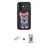 MARSİLYAN™- iPhone 11 Kılıf İz Minimal Koleksiyonu - Siyah Bilvis 3D Cam Ekran Koruyucu + Renkli Kamera Lens Koruma Cam - SI