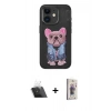MARSİLYAN™- iPhone 11 Kılıf İz Minimal Koleksiyonu - Siyah Bilvis 3D Cam Ekran Koruyucu + Kamera Lens Koruma Cam - SF