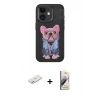 MARSİLYAN™- iPhone 11 Kılıf İz Minimal Koleksiyonu - Siyah Bilvis 3D Mat Cam Ekran Koruyucu + Renkli Kamera Lens Koruma Cam - PE