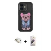 MARSİLYAN™- iPhone 11 Kılıf İz Minimal Koleksiyonu - Siyah Bilvis 3D Mat Cam Ekran Koruyucu + Pers Alüminyum Kamera Lens - GD