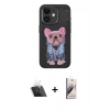 MARSİLYAN™- iPhone 11 Kılıf İz Minimal Koleksiyonu - Siyah Bilvis 3D Mat Cam Ekran Koruyucu + Kamera Lens Koruma Cam - SF