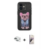 MARSİLYAN™- iPhone 11 Kılıf İz Minimal Koleksiyonu - Siyah Bilvis 3D Mat Cam Ekran Koruyucu + Pers Alüminyum Kamera Lens - YL