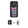 MARSİLYAN™- iPhone 11 Kılıf İz Minimal Koleksiyonu - Siyah Bilvis 3D Mat Cam Ekran Koruyucu + PVD Metal Kamera Lens - YL