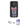 MARSİLYAN™- iPhone 11 Kılıf İz Minimal Koleksiyonu - Siyah Bilvis 5in1 3D Magic Cam Ekran Koruyucu + Gold Pers Alüminyum Kamera Lens
