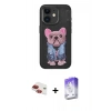 MARSİLYAN™- iPhone 11 Kılıf İz Minimal Koleksiyonu - Siyah Bilvis 5in1 3D Magic Cam Ekran Koruyucu + Kırmızı Pers Alüminyum Kamera Lens