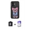 MARSİLYAN™- iPhone 11 Kılıf İz Minimal Koleksiyonu - Siyah Bilvis 5in1 3D Magic Cam Ekran Koruyucu + PVD Metal Kamera Lens - MI