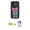 MARSİLYAN™- iPhone 11 Kılıf İz Minimal Koleksiyonu - Siyah Bilvis 5in1 3D Magic Cam Ekran Koruyucu + Rainbow Kamera Lens Koruma Cam - KI