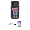 MARSİLYAN™- iPhone 11 Kılıf İz Minimal Koleksiyonu - Siyah Bilvis 5in1 3D Magic Cam Ekran Koruyucu + Renkli Kamera Lens Koruma Cam - SI