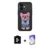MARSİLYAN™- iPhone 11 Kılıf İz Minimal Koleksiyonu - Siyah Bilvis 5in1 3D Magic Cam Ekran Koruyucu + PVD Metal Kamera Lens - TU
