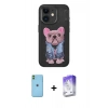 MARSİLYAN™- iPhone 11 Kılıf İz Minimal Koleksiyonu - Siyah Bilvis 5in1 3D Magic Cam Ekran Koruyucu + Neon Fosforlu Kamera Lens - YL