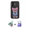 MARSİLYAN™- iPhone 11 Kılıf İz Minimal Koleksiyonu - Siyah Bilvis 5in1 5D Magic Hayalet Cam Ekran Koruyucu + Raze Metal Kamera Lens - KI