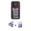 MARSİLYAN™- iPhone 11 Kılıf İz Minimal Koleksiyonu - Siyah Bilvis 5in1 5D Magic Hayalet Cam Ekran Koruyucu + Raze Metal Kamera Lens - MR