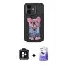 MARSİLYAN™- iPhone 11 Kılıf İz Minimal Koleksiyonu - Siyah Bilvis 5in1 5D Magic Hayalet Cam Ekran Koruyucu + PVD Metal Kamera Lens - YL