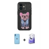 MARSİLYAN™- iPhone 11 Kılıf İz Minimal Koleksiyonu - Siyah Bilvis 5in1 5D Magic Hayalet Cam Ekran Koruyucu + Neon Fosforlu Kamera Lens - MI