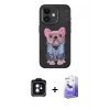 MARSİLYAN™- iPhone 11 Kılıf İz Minimal Koleksiyonu - Siyah Bilvis 5in1 5D Magic Hayalet Cam Ekran Koruyucu + PVD Metal Kamera Lens - SH