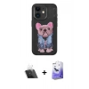 MARSİLYAN™- iPhone 11 Kılıf İz Minimal Koleksiyonu - Siyah Bilvis 5in1 5D Magic Hayalet Cam Ekran Koruyucu + Kamera Lens Koruma Cam - SF