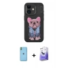 MARSİLYAN™- iPhone 11 Kılıf İz Minimal Koleksiyonu - Siyah Bilvis 5in1 5D Magic Hayalet Cam Ekran Koruyucu + Neon Fosforlu Kamera Lens - YL