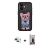 MARSİLYAN™- iPhone 11 Kılıf İz Minimal Koleksiyonu - Siyah Bilvis Hayalet Cam Ekran Koruyucu + Pers Alüminyum Kamera Lens - LT