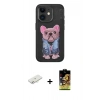 MARSİLYAN™- iPhone 11 Kılıf İz Minimal Koleksiyonu - Siyah Buffer Cam Ekran Koruyucu + Renkli Kamera Lens Koruma Cam - SI