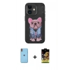 MARSİLYAN™- iPhone 11 Kılıf İz Minimal Koleksiyonu - Siyah Buffer Cam Ekran Koruyucu + Turuncu Neon Fosforlu Kamera Lens