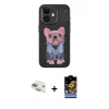 MARSİLYAN™- iPhone 11 Kılıf İz Minimal Koleksiyonu - Siyah Buffer Hayalet Cam Ekran Koruyucu + Gold Pers Alüminyum Kamera Lens