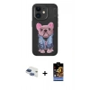 MARSİLYAN™- iPhone 11 Kılıf İz Minimal Koleksiyonu - Siyah Buffer Hayalet Cam Ekran Koruyucu + Pers Alüminyum Kamera Lens - LT