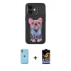 MARSİLYAN™- iPhone 11 Kılıf İz Minimal Koleksiyonu - Siyah Buffer Hayalet Cam Ekran Koruyucu + Neon Fosforlu Kamera Lens - YL