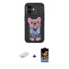 MARSİLYAN™- iPhone 11 Kılıf İz Minimal Koleksiyonu - Siyah Buffer Hayalet Cam Ekran Koruyucu + Renkli Kamera Lens Koruma Cam - SI