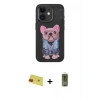 MARSİLYAN™- iPhone 11 Kılıf İz Minimal Koleksiyonu - Siyah Joko Magic 5D Hayalet Cam + Kırmızı Rainbow Kamera Lens Koruma Cam