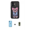 MARSİLYAN™- iPhone 11 Kılıf İz Minimal Koleksiyonu - Siyah Joko Magic 5D Hayalet Cam + Neon Fosforlu Kamera Lens - MI