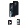 MARSİLYAN™- iPhone 11 Kılıf Kıvılcım Çizgi Serisi - Siyah 34D Hayalet Izgaralı Cam + PVD Metal Kamera Lens - MI