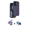 MARSİLYAN™- iPhone 11 Kılıf Kıvılcım Çizgi Serisi - Siyah 3D Antistatik Cam Ekran Koruyucu + Mor Raze Metal Kamera Lens
