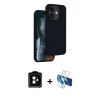 MARSİLYAN™- iPhone 11 Kılıf Kıvılcım Çizgi Serisi - Siyah 3D Antistatik Cam Ekran Koruyucu + PVD Metal Kamera Lens - TU